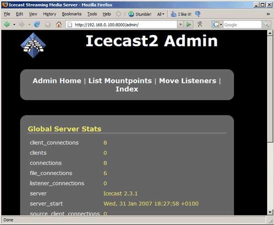 Tampilan Icecast 2 Membuat Radio Streaming Dengan Hosting Sendiri 