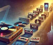 Ilustrasi evolusi album musik dari piringan hitam hingga streaming digital